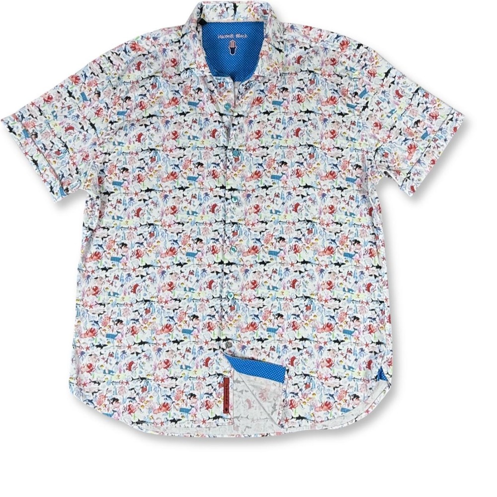 Luciano Visconti S/S Loud Shirt‎ Mens XL Under Sea Life Shark Print Beach Ocean